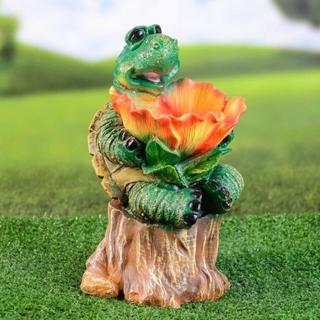Garden Figure-Pillet for Birds "Green Turtle on A stump" from polystone, 29cm, average