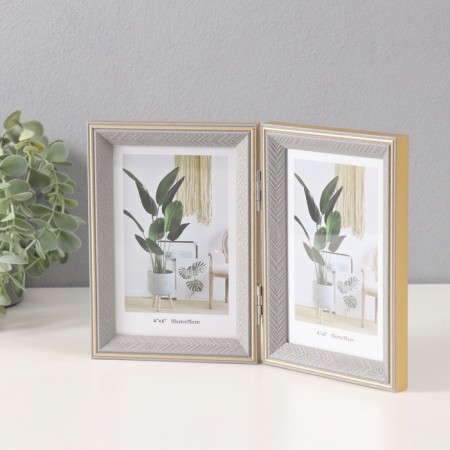Photo frame Plastic in 2 photos 10x15 cm "Fit on Mokko" with gold stroke-1