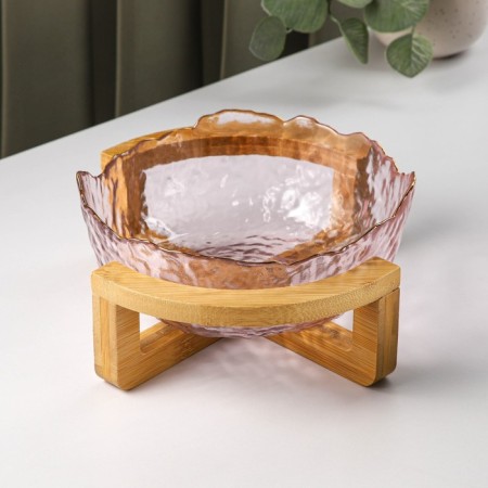Glass salad bowl on the stand “Iride. Pink "1.1 l, 23 × 20 × 10.5 cm-2