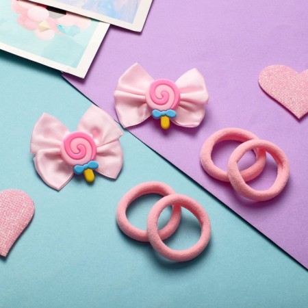 Hair Sofia (4 elastic bands, 2 clamps) Bank of ice cream, pink-1