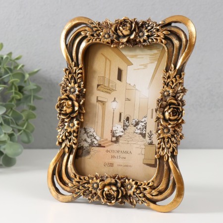Photo frame Polystone 10x15 cm "Royal roses in the bouquet" Dark gold 15x2x20 cm-1