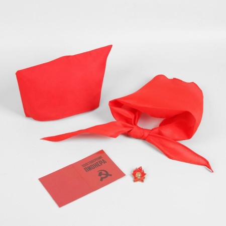 Set of pioneer "Salyut-pioneer", cap, tie, certificate, badge-3