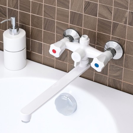 Bath mixer "RMS" PL4-140P, two-wound, pour 320 mm, ABS plastic, white-1