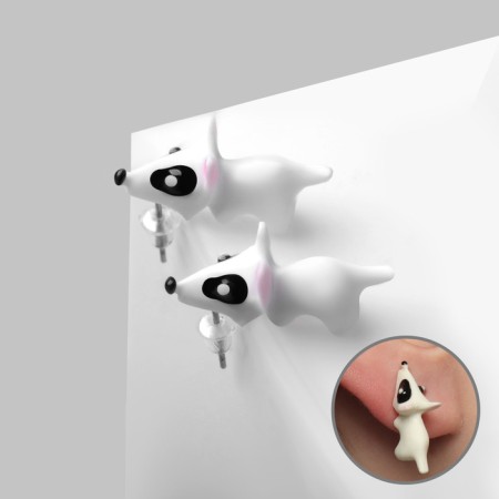Polymer clay earrings "Dog", white color-1
