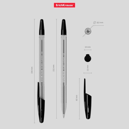Ballpoint handle Erich Krause R-301 Classic Stick, Node 1.0 mm, black ink, letter line 2000 meters, barcode on the handle-3
