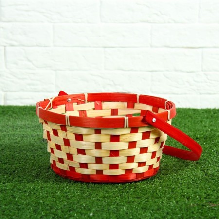 Wicker basket, bamboo, 21x21x10/24 cm, red-1