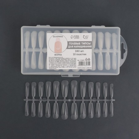 Gel tips for nail extension, 240 pcs, a ballerina shape, full matte coating, in a container, a transparent color-6