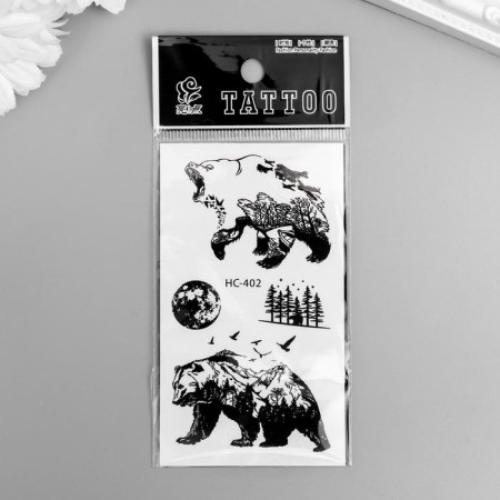 Tattoo on the body Black "Bears and Fir Forest" 10.5x6 cm-2
