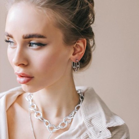 Ring Earrings “Chains” elongated, silver color-1