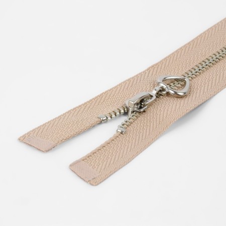 Metal zipper, No. 4, connective, automatic lock, 40 cm, beige/silver color-1