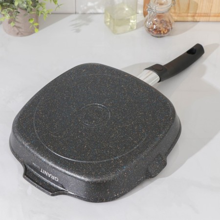 Granit Ultra Grille pan, 26 × 26 cm, removable handle, glass cover, anti-stick coating, black color-2
