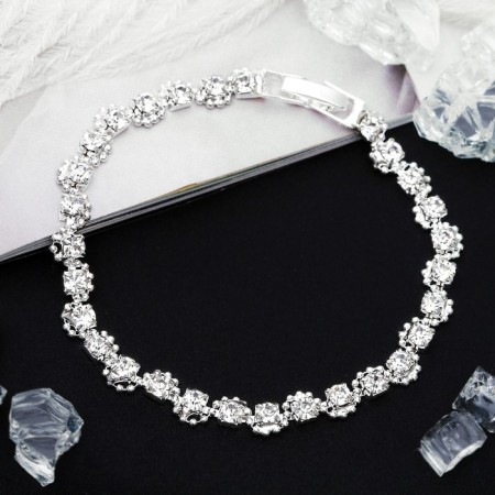 Bracelet with rhinestones "ice" stream, white color in silver, 18 cm-1