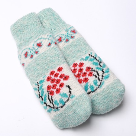Women's woolen mittens "mountain ash", blue color, size 20-22