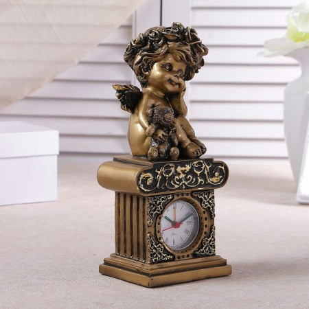 Table fireplace watches "Angel with a teddy bear", color gold, h = 25.5 cm, mix-1