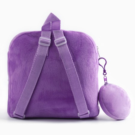 Baby plush backpack with a wallet "Cat with ice cream", 24*24 cm, lilac color-3