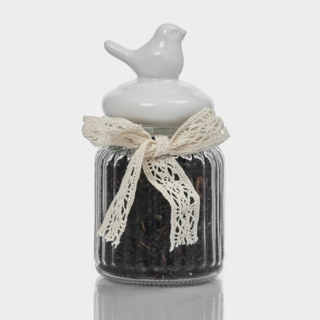 Glass Bank for bulk products with a ceramic cover "Bird", 300 ml, white color-3