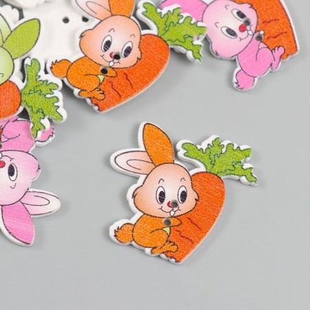 Buttons wood for creativity 2 punctures "bunny with carrots" set of 15 pcs 3.3x3.7 cm-1