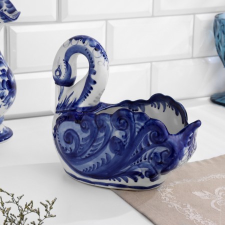Candy "Swan Gzhel", Gzhel, Porcelain, 18x20 cm-1