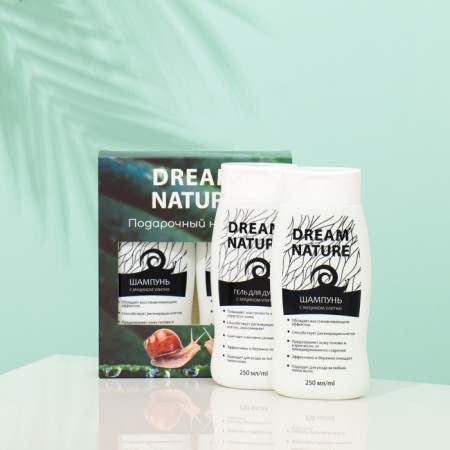 Gift set for women Dream Nature "Mucin Snails": shampoo, 250 ml + shower gel, 250 ml