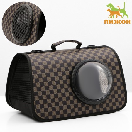 An animal carrier bag with a cage window, brown, 40 x 26 x 26 cm