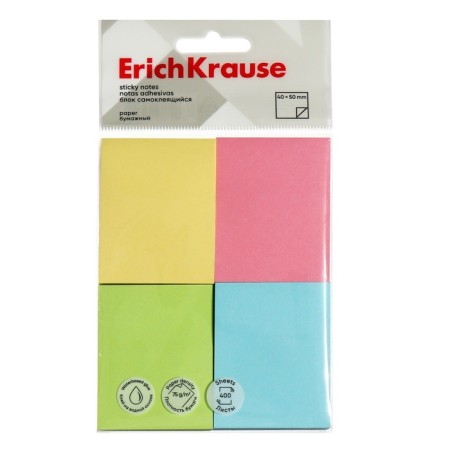 Block with a sticky edge paper 40x50 mm, Erichkrause, 400 sheets 4 colors-1