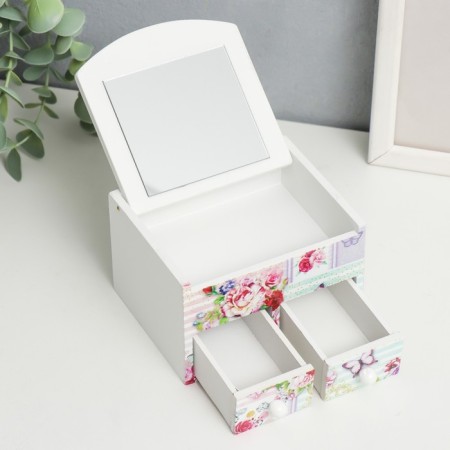 Casket wood with a mirror "butterflies and roses" 10.5x10.8x7 cm-1