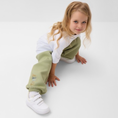 Children's pants Minaku: Exclusive Print, Olive color, Oversize growth 116 cm-3