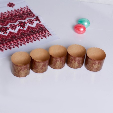 Paper form for cupcake, muffins and kulich "Golden Cathedral" 70x60mm, mix-2