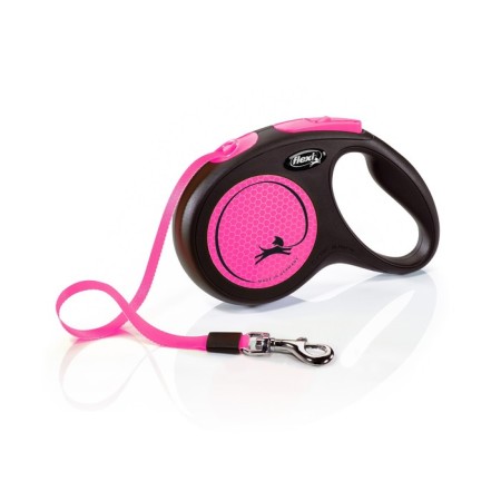Roulette Flexi Neon New M (up to 25 kg) tape 5 m, pink