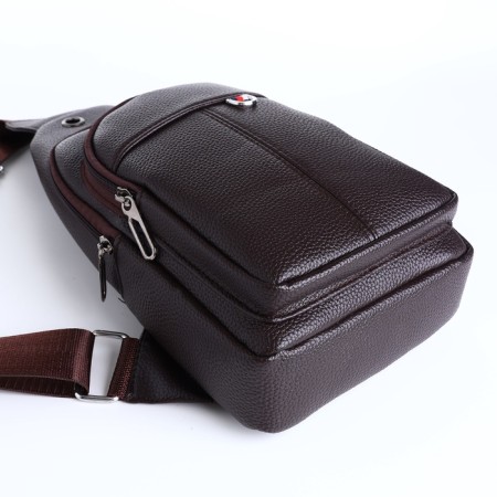 Male sling bag, artificial leather, brown color-6