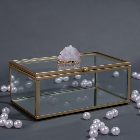 Organizer for storage "Mountains", with a lid, glass, with a mirror -bottom, 1 section, 14.5 × 8.5 × 6 cm, the color is transparent/copper-3