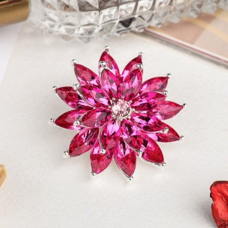Brooch "Flower" chrysanthemum, raspberry color in silver-1