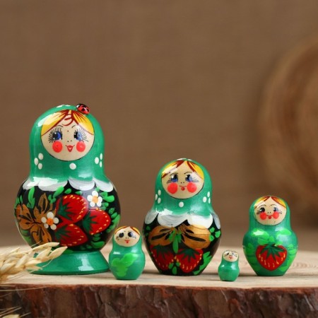 Matryoshka "God's cow", green dress, 5 puppet, 10-12 cm-18