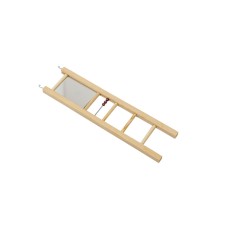Bird ladder in a cage wooden, with beads and mirror, 6.4 x 0.8 x 25 cm