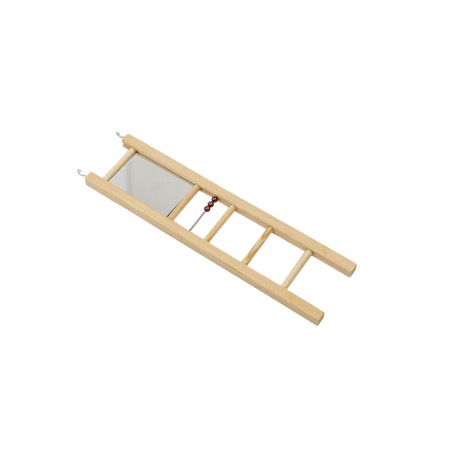 Bird ladder in a cage wooden, with beads and mirror, 6.4 x 0.8 x 25 cm