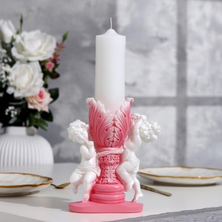 Figure wedding candle "Two Angels", 29.5x15 cm, white-pink, 48 hours, home