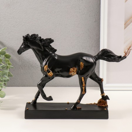 Polystone souvenir "Horse - steampunk" Black with gold 28.5x7x21.5 cm-3