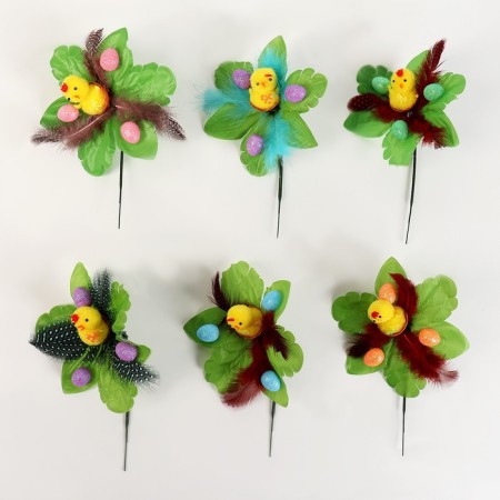 Decor on the stick "chicken on a branch with feathers" mix-3