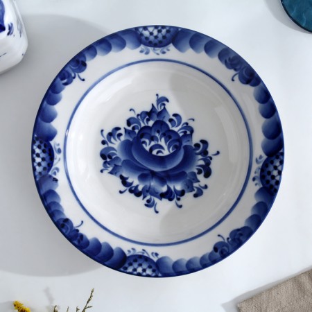 Plate "flowers", deep, d = 20 cm, h = 4 cm, gzhel-2