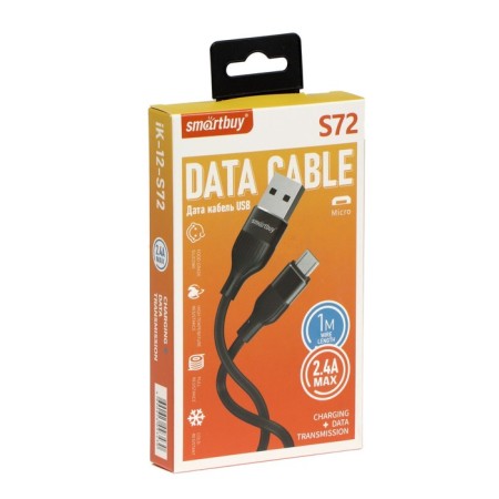 Cable Smartbuy S72, MicroUSB - USB, 2.4 A, 1 m, charging + data transfer, black-3