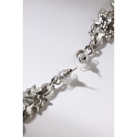 Hanging earrings with rhinestones "openwork" Spring mood, white color in silver, 7 cm-5
