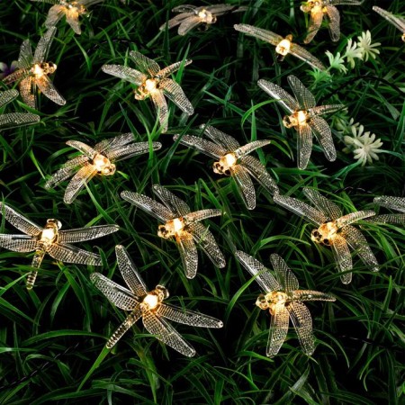 Garland “thread” 4.5 m with nozzles “dragonflies”, dark thread, 30 LED, glow warm white, 2 modes, solar battery-3