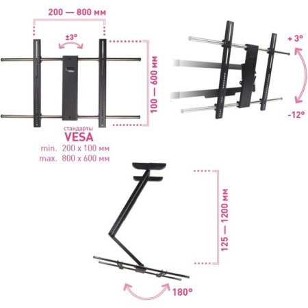 Kromax Atlantis-120 Black 40 "-100" Max. 121kg wall rotation and 100471-1