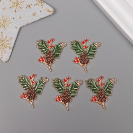 Decor for creativity metal, enamel "Pine branch" 3.2x2.6 cm-2