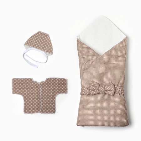 A set for a newborn (blanket, cap, swing, belt), beige color, height 56-62 cm