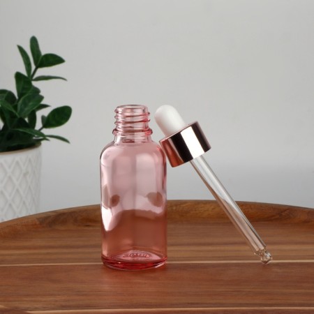 A glass bottle for storage, with a pipette, 30 ml, pink/pink gold color-2
