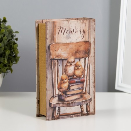 Safe-book wood, leatherette "chair with chickens on books" 21x13x5 cm-4