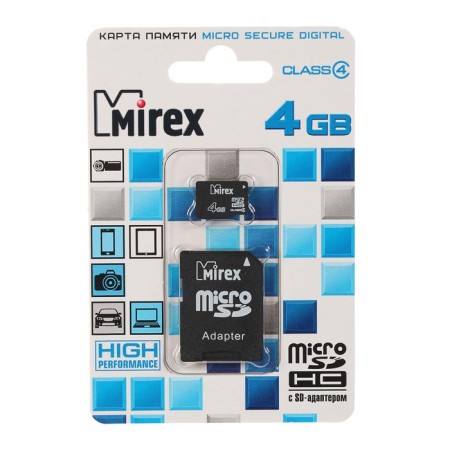 MIREX Microsd memory card, 4 GB, SDHC, class 4, with adapter SD-1