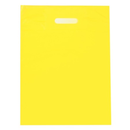 Polyethylene package with a cut handle, yellow 30-40 cm, 30 μm