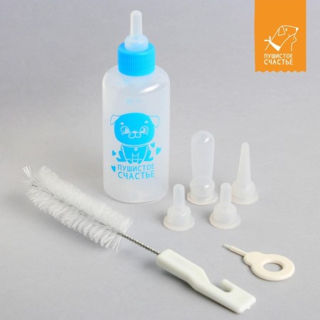 Set for feeding "fluffy happiness" for puppies, a bottle of 60 ml, brush, nipples-1